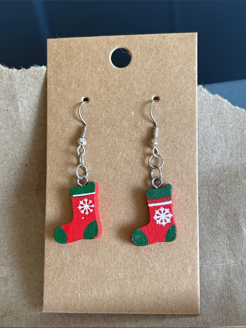 Festive Red Christmas Stocking Dangle Earrings